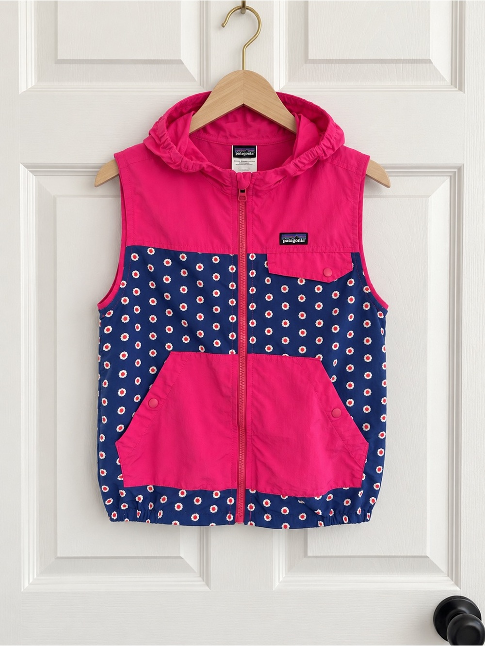 Patagonia Girls XL 14-16 Pink Floral Hooded Full Zip Vest